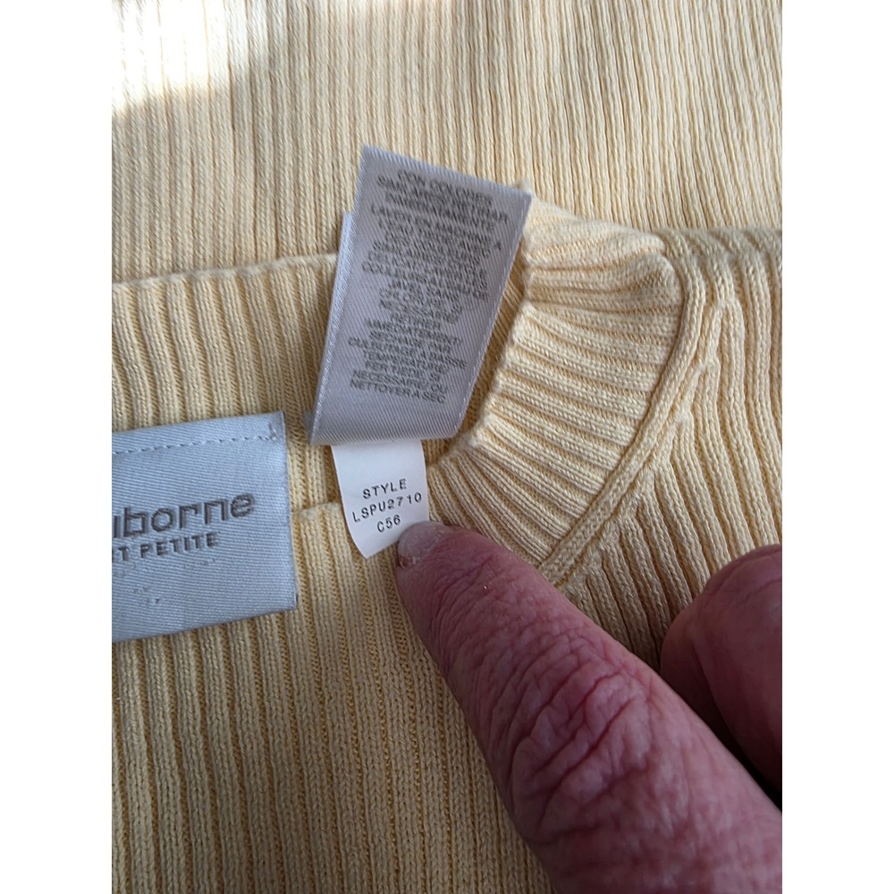 VTG Liz Claiborne Lizsport Yellow Ribbed Short Sleeve Cotton Sweater Wm‎ Sz PM - Picture 3 of 9